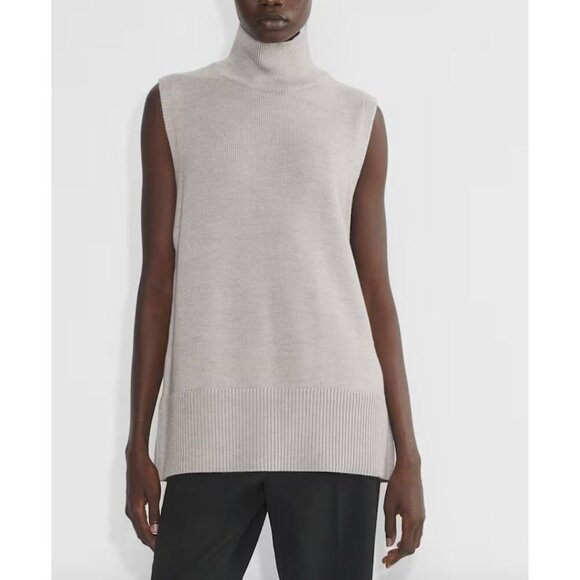 Aritzia NWOT Babaton Successor Merino Wool Sleeveless Turtleneck in Chrome - Picture 1 of 8